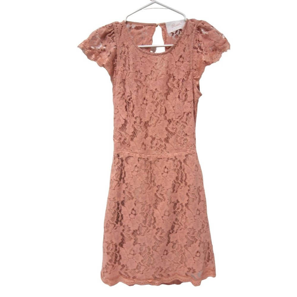 Blush Boutique Womens Dress M Backless Peach Pink Lace Short Sleeve Fit & Flare